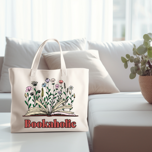 Bookaholic Flowers Tote Bag