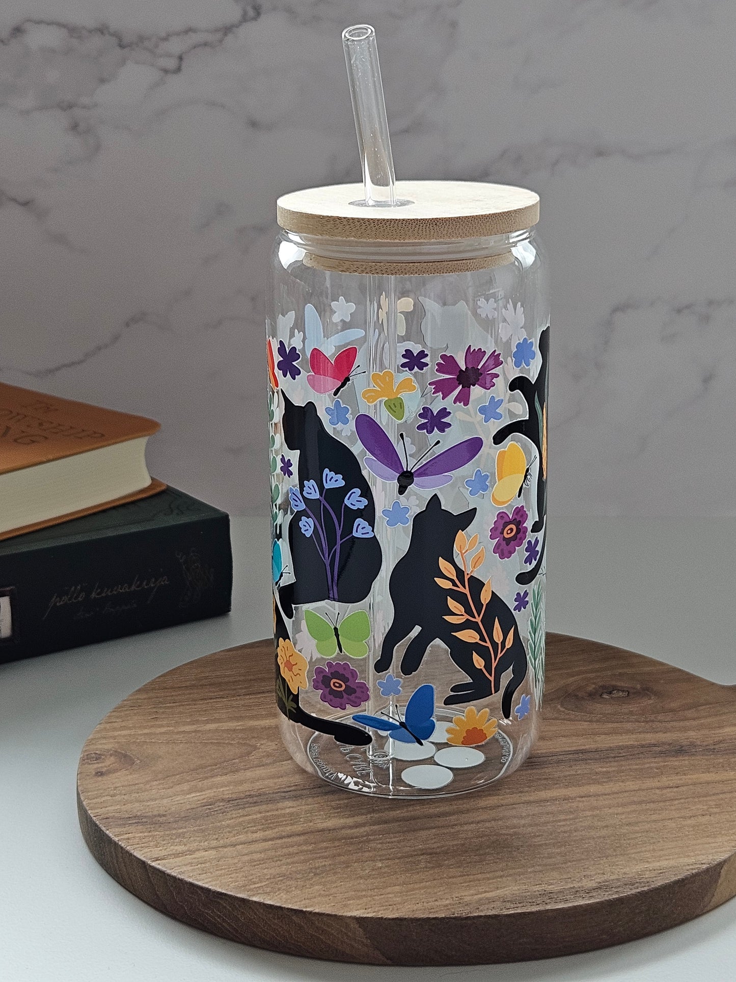 Schwarze Katzen und Blumen Tasse