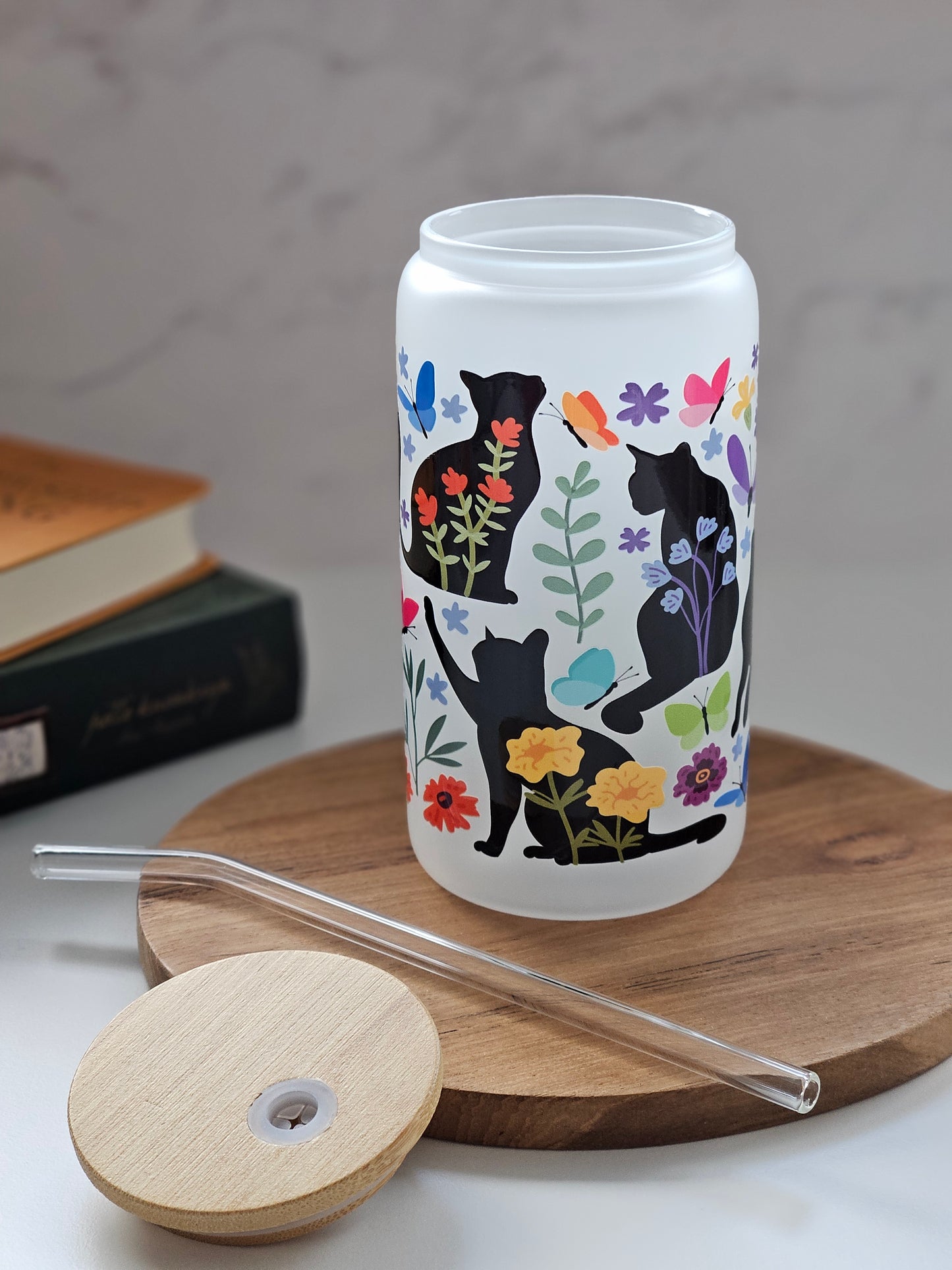 Schwarze Katzen und Blumen Tasse