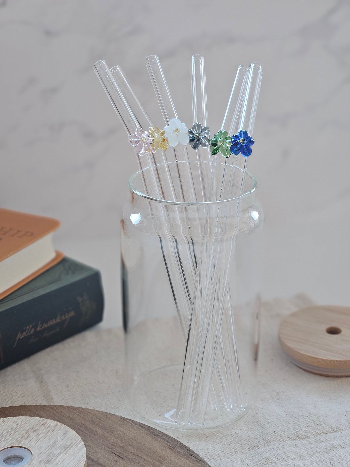 Paille en Verre à Fleur